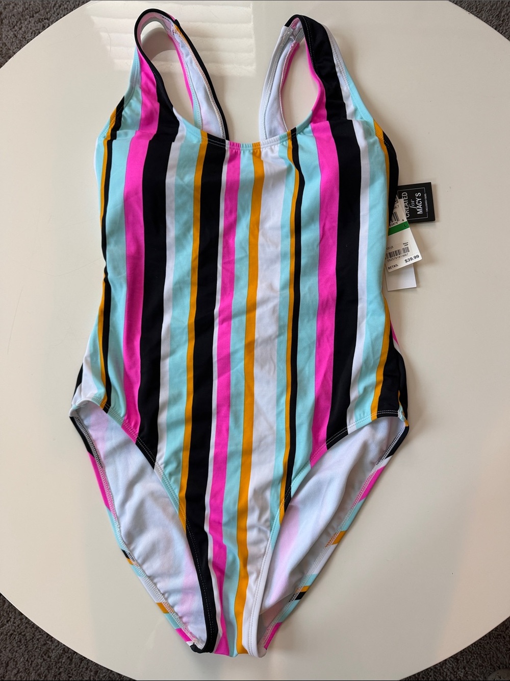 Hula Honey Multicolor Stripe One-Piece Swimsuit - Pink, Aqua, Black, Gold